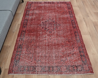 4x7 Ft, Crimson Vintage Rug, Turkish Area Rug, Handmade Rug, Wool Rug, Oushak Rug, Handmade, Wool, Handwoven, Country Decor, Dark Red Carpet