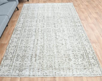 7x10'3 NEUTRAL MINIMALIST Rug, Beige Vintage Rug, Kitchen Rug, Oushak Rug, Hand-knotted Area Rug, Oversized Rug, Home Decor, Rug, Wool Rug