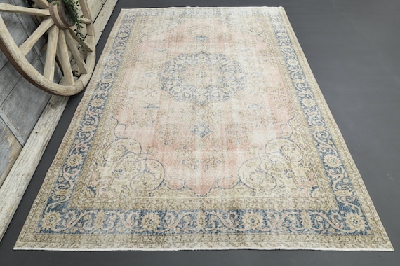 6.6x9.8 トルコ風ピンクブルーグリーンラグ、装飾ナチュラルピンク