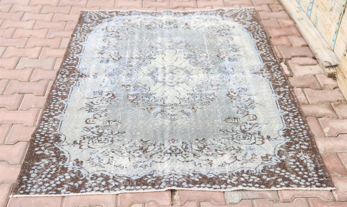 4x6.4 VINTAGE Light Blue Turkish Rug Oushak Rug Oriental Etsy