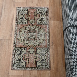 1.6x2.9 TURKISH VINTAGE Rug, Orange Beige Mat, Oushak Rug, Wool, Small Kitchen Rug, Small Rug, Area Rug, Floral, Small Area Rug, Brown, Boho