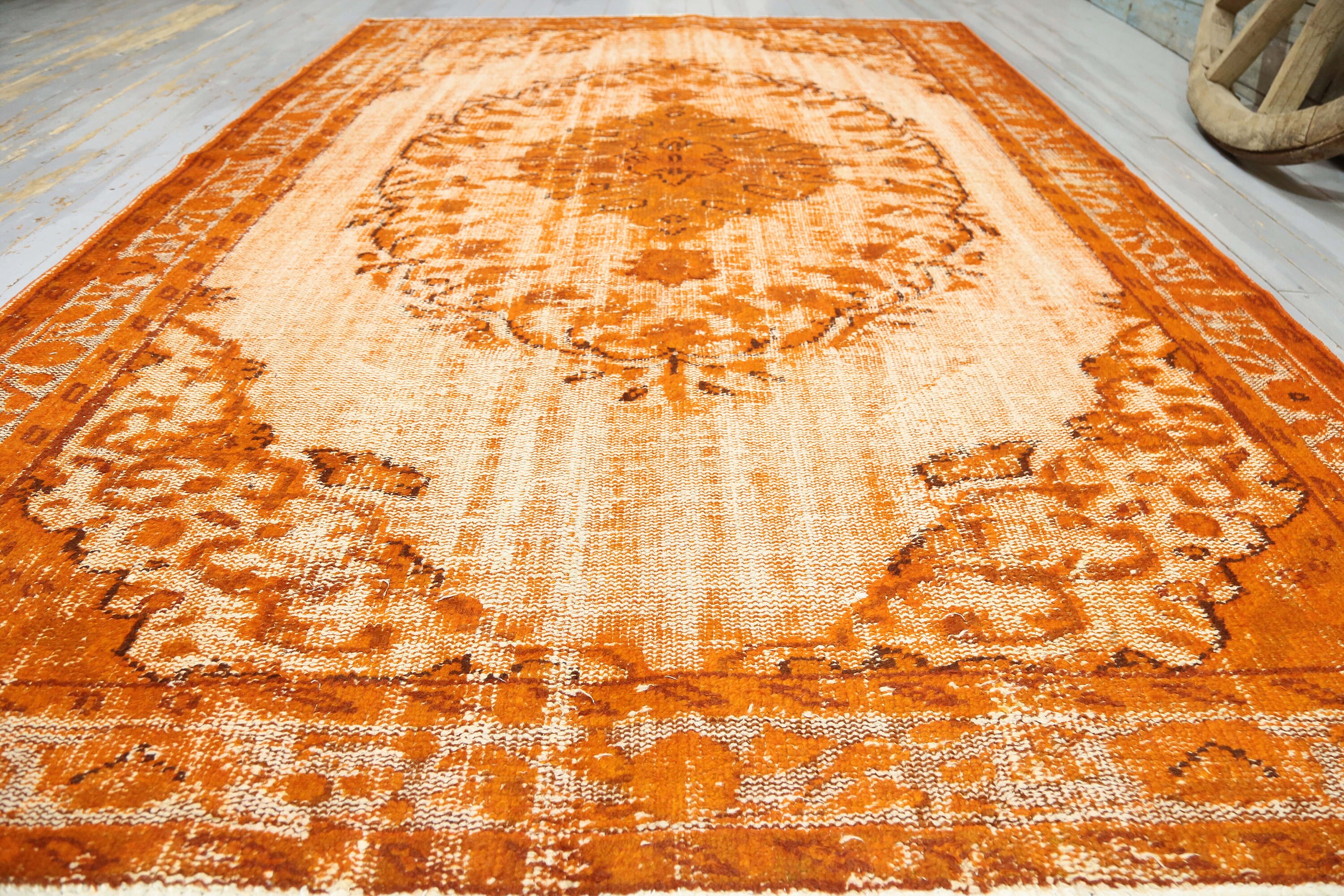 5.8x8.6 ORANGE Turkish Vintage Area Rug Distressed Orange Etsy