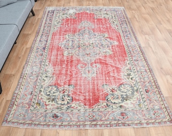 6.3x9.5 ft, Pink Authentic Vintage Decor | Colorful Hand-Knotted Wool Rug | Perfect for Living Room, Bedroom |  Statement Area Rug