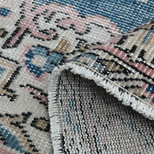 3.6x6.4 ft, Turkish Vintage Rug, Blue Pink Rug, Distressed Oushak Rug, Floral Rug, Distressed Home Decor, Wool rug, Area rug, Bohemian rug