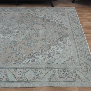 8x10.3 ft, EARTH TONE RUG, Luxury Rug Wool Vintage Rug, Oushak Traditional Oriental Rugs, Natural Distressed 8x10, Brown Beige Rug, Floral image 4