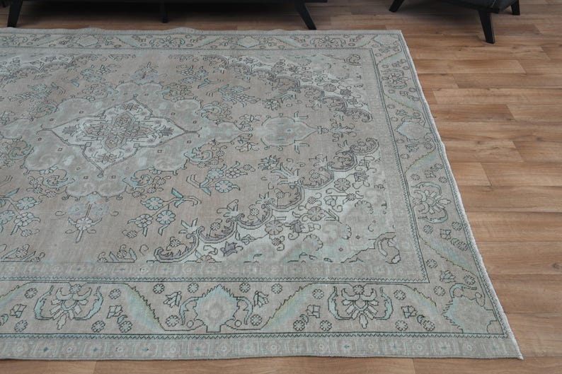8x10.3 ft, EARTH TONE RUG, Luxury Rug Wool Vintage Rug, Oushak Traditional Oriental Rugs, Natural Distressed 8x10, Brown Beige Rug, Floral image 4