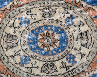 2'6x8'4 TURKISH Runner Rug, Faded Blue Wool Vintage Runner, Handmade Oushak Runner, Turkish Rug, Hallway Runner, Home Decor, Floral rugs