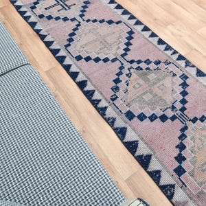 2.9x9.1 ft, TURKISH RUNNER, Vintage Runner, Oushak Runner Rug, Pink Blue Runner, Wool Rug, Home Decor, Boho Chic, Contemporary Runner Rug