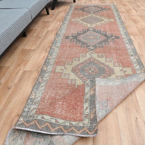 3x12 RUNNER RUG, Pink Turkish Rug, Vintage Runner, Geometric Rugs, Oushak Runner, Stair Runner Rug, Vintage Rug, Stylish Rug, Handmade Rug