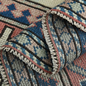 5.9x9 ft, BOHEMIAN, Turkish Area Rug, Oushak Semi Antique Vintage rug, Medallion Bordered Large Living room rugs, Star Rug, Beige Blue Pink