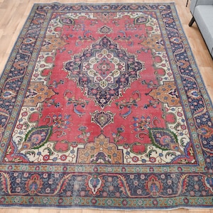 7.9x11.2 ft, COLORFUL, Turkish Vintage Rug, Brown, Pink Large Rug, Wool Rug, Area Rug, Home Decor, Turkey Rug, Vintage Oversized Rug