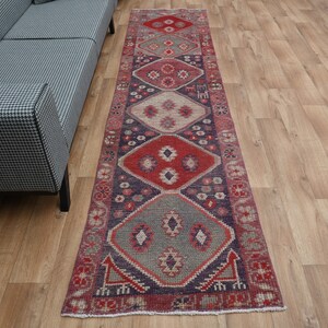 3x10 ft, Turkish Purple Wool Vintage Runner, Decor Runner, Geometric Hallway Bohemian Runner, Oushak Rug, Faded Geometric Handmade Runners