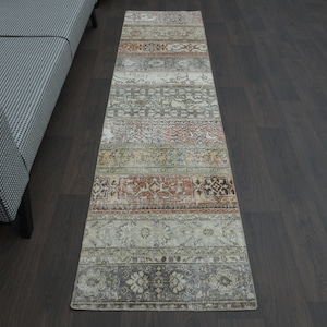 2.2x8.7 ft, TURKISH PATCHWORK RUG, Beige Neutral Runner, Vintage Wool Runner, Oushak Runner, Decor Rug, Stair Runners, Minimalist Runner Rug
