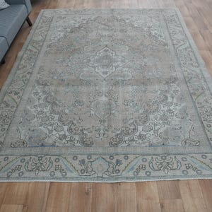 8x10.3 ft, EARTH TONE RUG, Luxury Rug Wool Vintage Rug, Oushak Traditional Oriental Rugs, Natural Distressed 8x10, Brown Beige Rug, Floral image 2