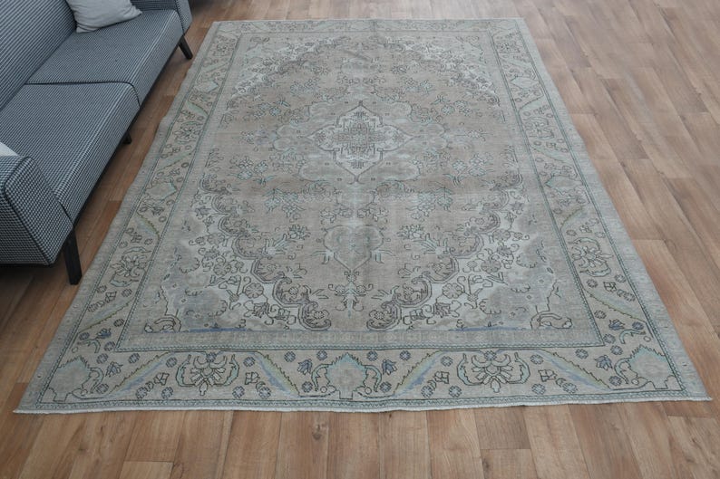 8x10.3 ft, EARTH TONE RUG, Luxury Rug Wool Vintage Rug, Oushak Traditional Oriental Rugs, Natural Distressed 8x10, Brown Beige Rug, Floral image 2