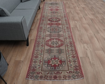 3x12 TURKISH VINTAGE Runner, Oushak Runner, Purple Runner, Geometric, Handmade Wool Rug, Home Decoration, Purple Rug, Faded, Carpet, Decor