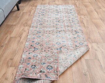 2.8x8.9 ft, Antique Runner, Pink Turkish Runner Rug, Bold Runner Rug, Small Runner Rug, Distressed Runner, Wool Rug, Decor Rug, Eclectic