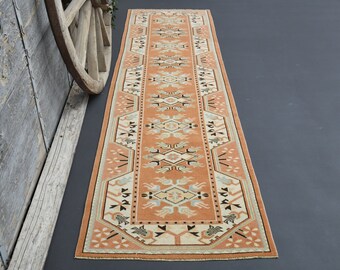 2.5x9.1 Orange Beige Runner Rug, Turkish Runners, Vintage Shabby Chic, Rug Runner, Suffe Art, Boho Ivory Decor, Boho Rugs, Runners Bohemian