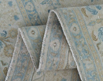 7.7x11.3 Vintage Turkish Rug, Faded Beige Rug, Area Rug 8x11, Bohemian One of a Kind, Living Room Rug, Oushak Rug, Home decor Rug, Wool Rug