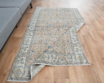 3.8x6.8 ft, Colorful Turkish Rug, Persian Decor, Area Floral Antique Rugs, Floor Carpet Home Decor, Vintage Distressed Rugs for Living Room