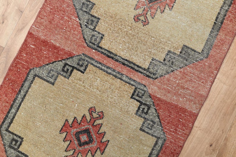 2'6x13'5 Ft, Coral Runner Rug, Wool Jute Accent Rug, Vintage Runner