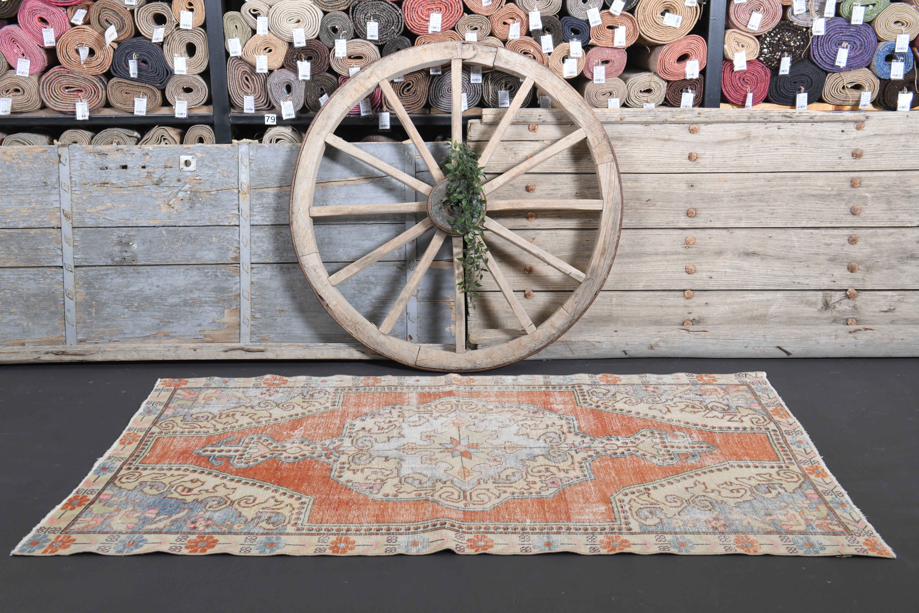 4.1x6.9 TURKISH VINTAGE Area Rug, Orange Home Decor 4.1x6.9 TURKISH VINTAGE Area Rug, Orange Home Decor