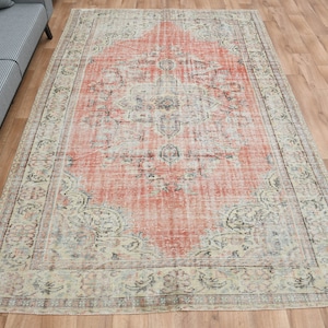 6.7x10.5 ft, PINK AREA RUG, Rug for Living Room Vintage rug, Oushak Rug, Decor Modern rug, Wool rug, Room Decor, Oversized Etsy Rug, Decor