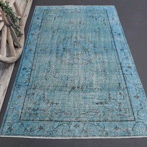 5.7x9 Distressed Turkish Rug, Blue Gray Vintage Rug, Oushak rug, Area rug, Farmhouse Decor, Navy Blue, Wool Rug, Home Floor