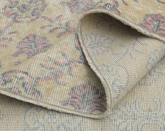 200x250m, NATÜRLICHER Vintage Teppich, Übergroßer Beige Rosa Lounge Schlafzimmer, Wohnzimmerteppich, Handgemachter Türkischer Oushak Teppich, Bunter Teppich Decor