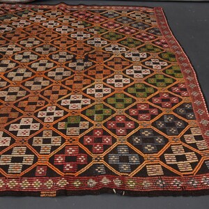 6x9 Kilim Turkish Rug, BOHEMIAN ETHNIC Kilims, Jajim design Area Rug, Turkish Vintage Rug, Handmade Rug, Wool Rug, Oushak Rug, Brown Orange
