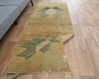 2.8x7.8 TURKISH RUNNER RUG, Orange Vintage Runner, Turkish Oushak Rug, Home Decor, Rugs, Rug Runner Short, Carpet, Faded Coral Orange Runner