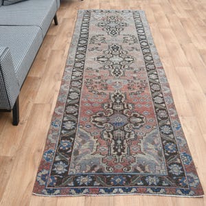 3&#39;2x10&#39;5 ft, VINTAGE TURKISH RUNNER, Faded Red Runner, Oriental Wool, Handmade, Room Decor, Stair Corridor, Modern Rug, Kitchen Runner Rug