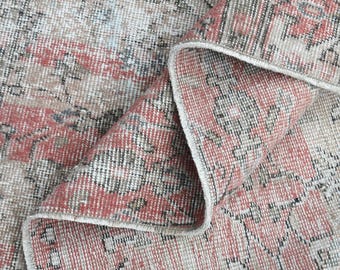 5'6x7'3 ft, PINK LUXURY DECOR, Handmade Rug, Pink Beige Hand-knotted Rug, Oushak Rug, Faded Decor, Area Rug, Turkish Vintage Rug, Star Rug