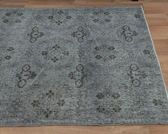 4x7 TURKISH Area Rug, Gray Silver Wool Rug, Vintage Rug, Oushak Rug, Gray, Rugs, Living Room Rug, Mid Century Modern Home Decor, Carpet