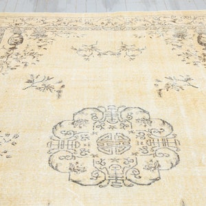 7x10&#39;1 ft, TURKISH Rug, Beige Faded Vintage Rug Decor, Distressed Oushak Rug, Neutral, Rugs, Wool Area Rug, Bohemian Rug, Decor, Brown Motif