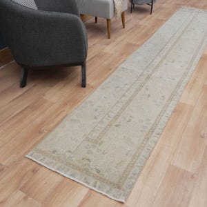 2.2x12.1 Pastel Runner Rug, Neutral Beige Turkish Antique Patchwork Runner, Natural Pastel Boho Chic Rugs Runner, Antique Rug