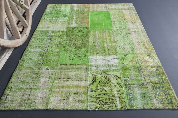 Grüner Vintage Blumenteppich – Maschinenwaschbar, Rutschfest & Schmutzabweisend, Niedriger Flor, Perfekt Für Wohnzimmer & Deko