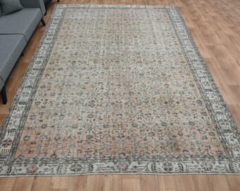 8'9 x 12'7 ft, oranje vintage tapijt, handgemaakt tapijt van verweerde wol, extra groot oosters tapijt met bloemen, boho-Turks vloerkleed grote woonkamer