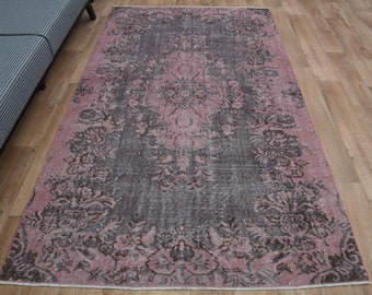 Tapete rosa antigo de 1,5 x 2,4 m, tapete vintage feito à mão, tapete turco, tapete Oushak, tapete de área, tapete de lã, estilo shabby chic, tapete para sala de estar, tapete oriental.