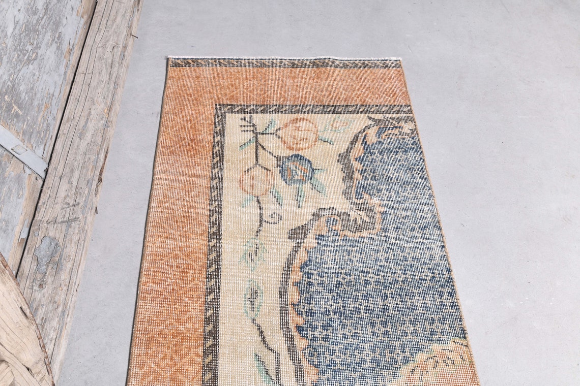 2.4x8.3 ROYAL RUNNER RUG Beige Orange Blue Runner Rugs Etsy España