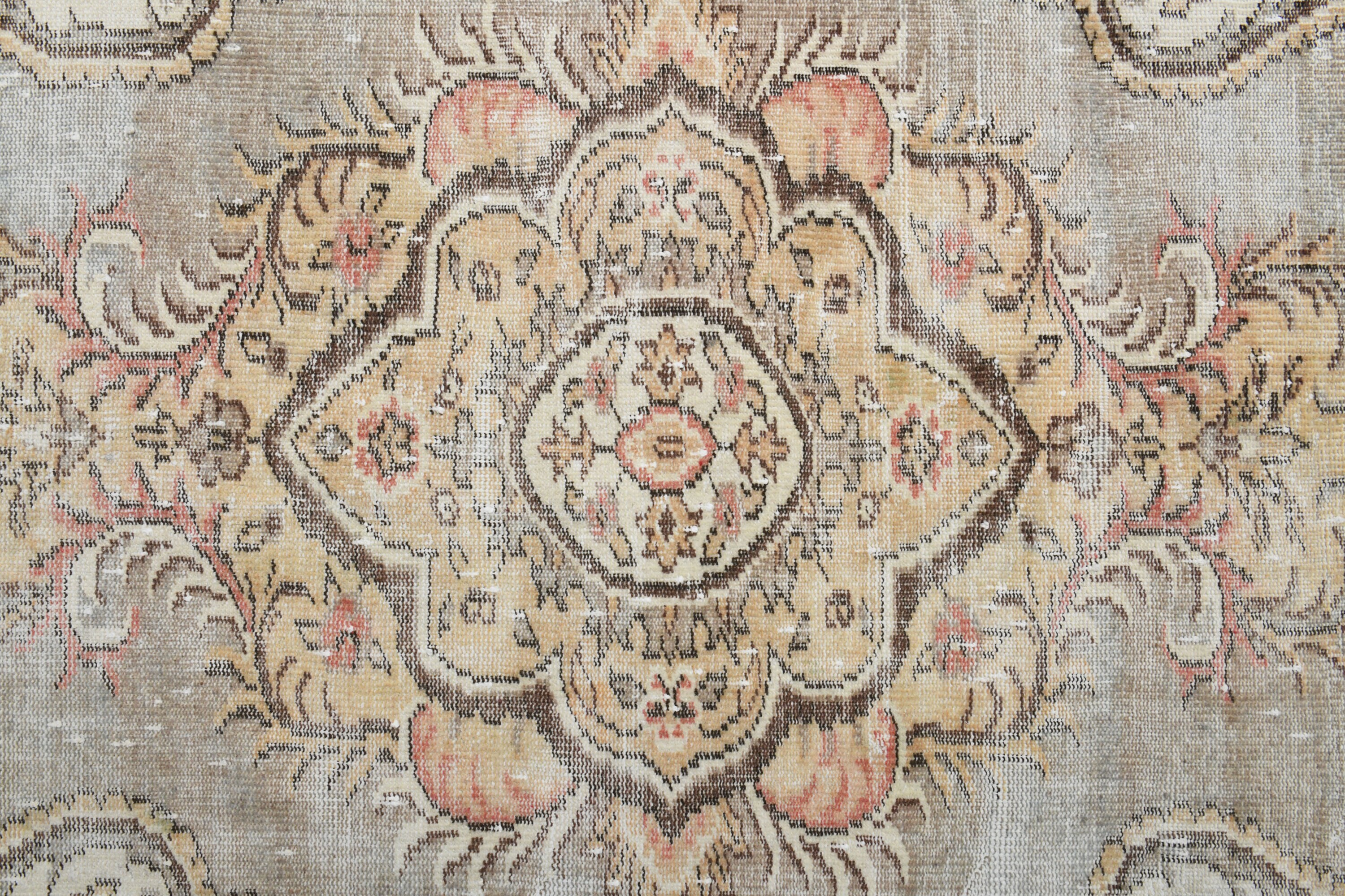 5''4 Alfombra Turca, Turkish Rug, Vintage Area Oushak Distressed Oriental, Hand-Knotted, Brown Pink Beige, Excellent Condition