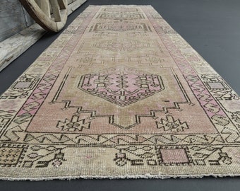 3'1x9'9 アンティークピンクランナーラグ、シャビーな装飾、モダンな