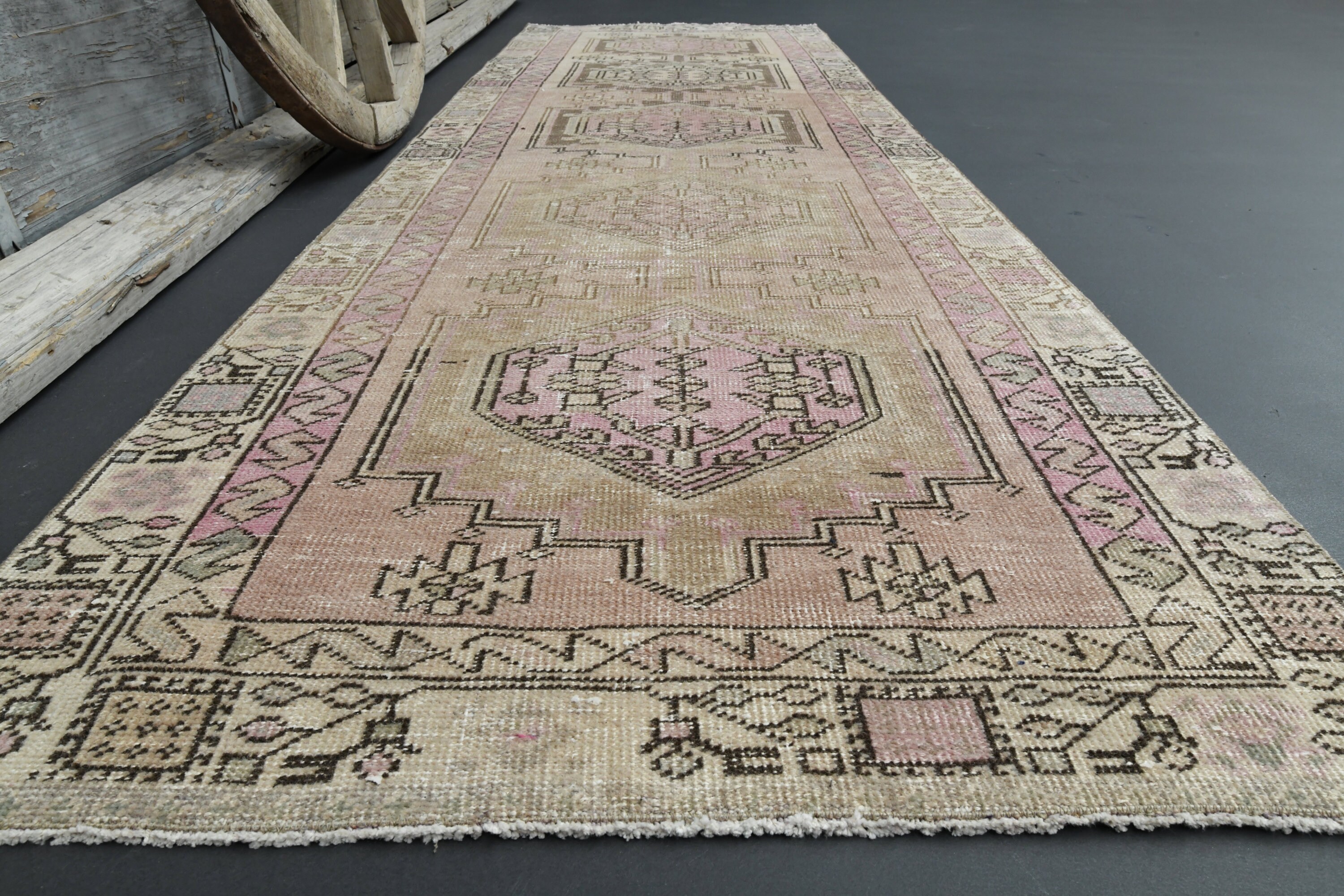 3'1x9'9 アンティークピンクランナーラグ、シャビーな装飾、モダンな