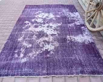 7.1x10.6, Faded Purple White Turkish Rug, Distressed Area Oushak Rug, Wool Rug, Room Decor, Modern Rug, Living Room Rug, Turkey Rug