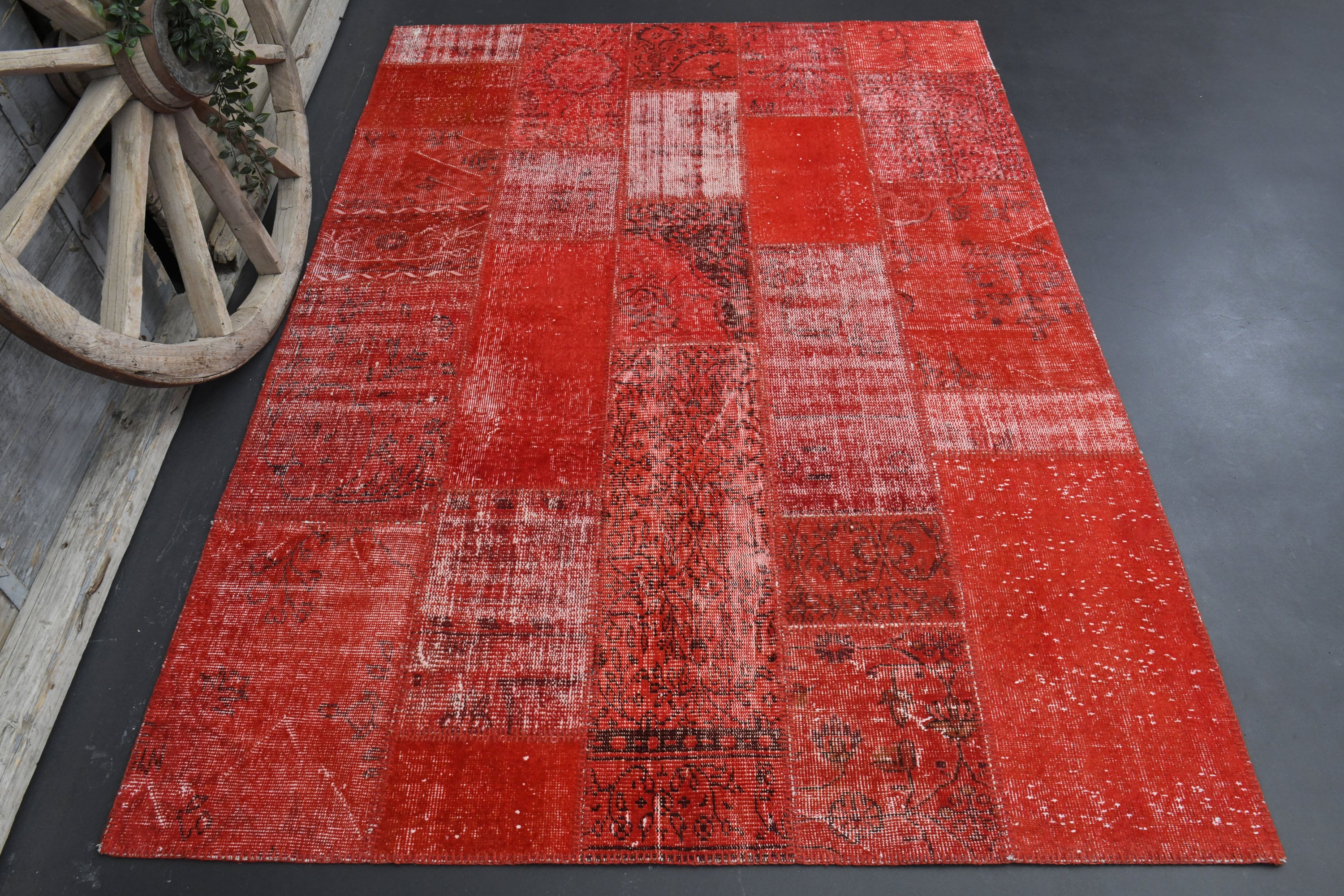 Buy 5.6x8 HOT RED, PATCHWORK Turkish Rug, Area Rug, Vintage Rug