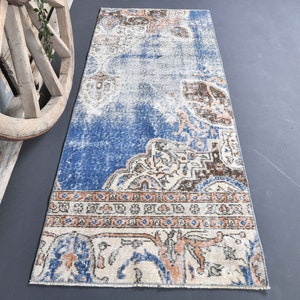 2x6 TURKISH RUG, Light Blue Vintage Oushak Rug, Oriental Rug, Bohemian Rug, Home Decor, Carpet, Wool Rug, Cotton Rug, Kitchen Rug, 2.5x6