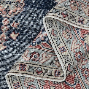 Turkish Area Rug 9&#39;1&quot;x11&#39;6&quot; ft - Blue Pink Decor, Vintage Neutral, Oriental Distressed, Luxury Floor Rug, Rare Room Decor, Persian Style Rug