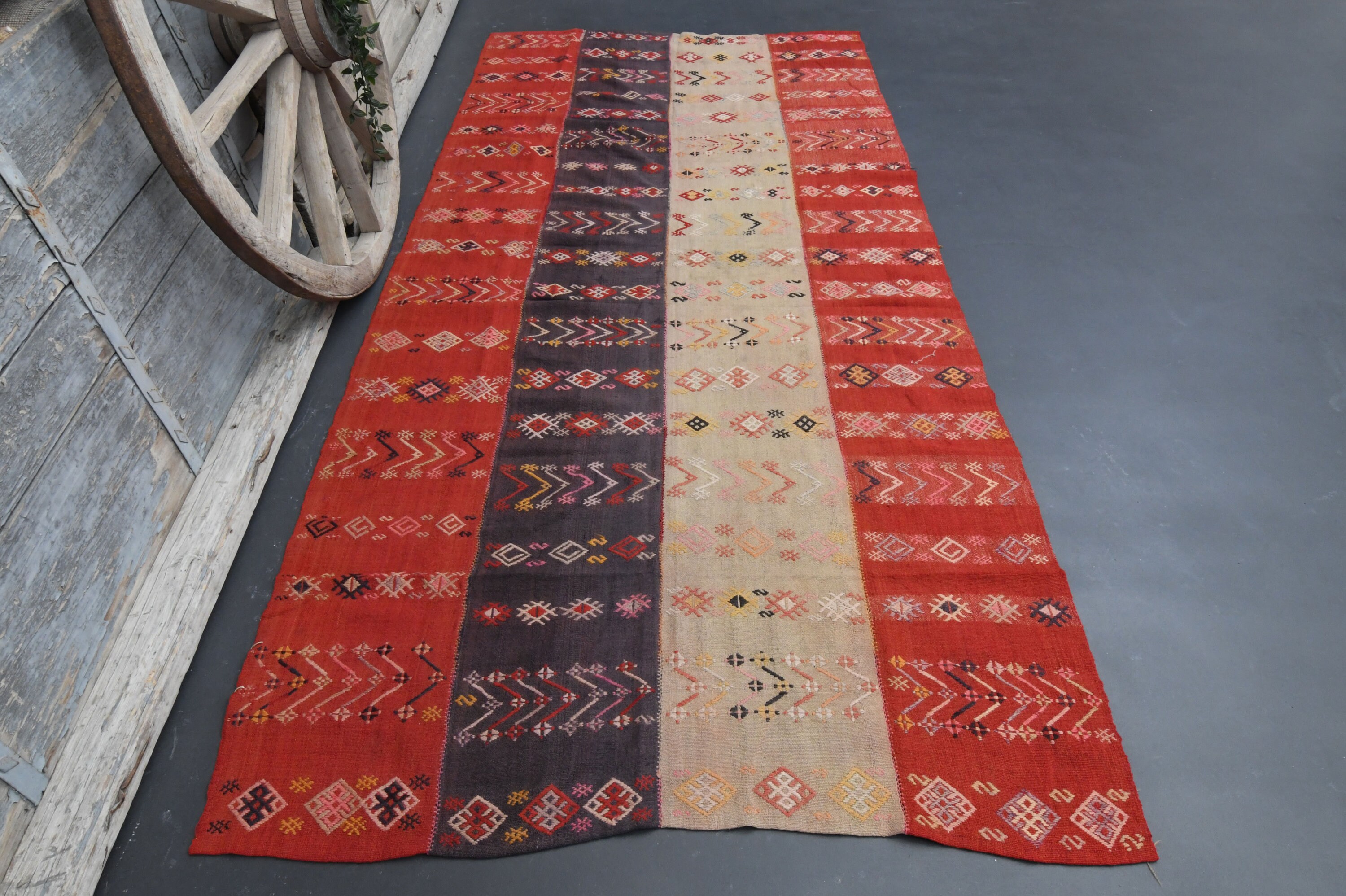 4.5x9.9 キリム ヴィンテージ ランナー、ニュートラルベージュレッド