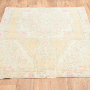 4.2x4.5 LIGHT ORANGE DECOR, Vintage Turkish Rug, Wool Oushak Rug, Bathroom Decor, Minimalist Rug, Vintage Rug 4x4, Square Rug, Etsy Rug