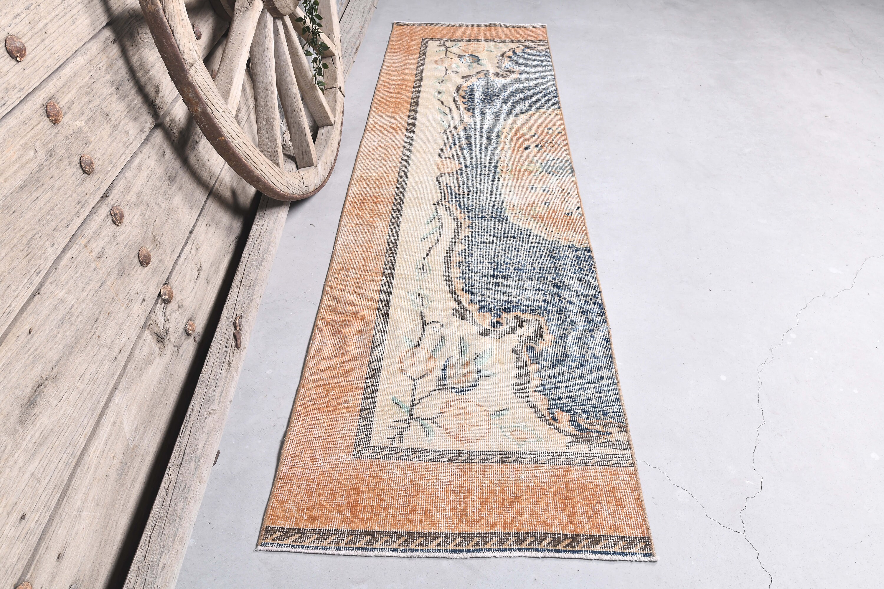 2.4x8.3 ROYAL RUNNER RUG Beige Orange Blue Runner Rugs Etsy